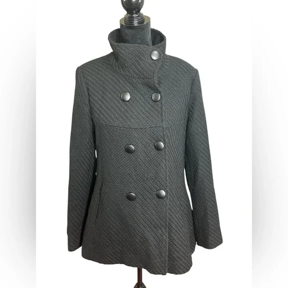 Jessica Simpson Black Wool Blend Double Breasted Coat Size L - Picture 2 of 9